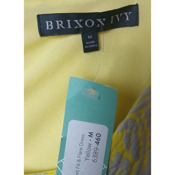 Brixon Ivy Fit & Flare Dress Textured Yellow Sleeveless Party Cocktail Medium BB - Picture 3 of 6